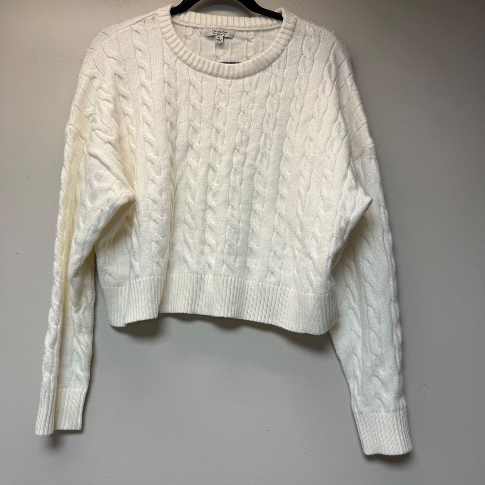 Copper Key Cable Knit Sweaterโ Womens XL Cream Excellent Cropped Drop Shoulder